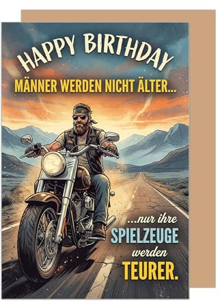 Edition Seidel Premium Glückwunschkarte zum Geburtstag mit Umschlag. Grußkarte Karte Geburtstagskarte für Mann Freund Vater Biker Spruch Humor cool Motorrad Bike (G3881 SW026)