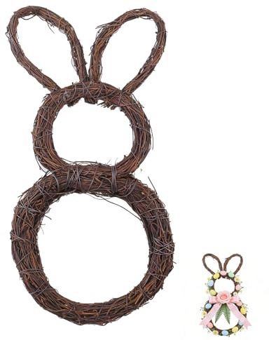 Türkranz Ostern Kranz Deko, Rebenkranz Rattankranz Rattan Rohling, Osterkranz Frühlingskranz Wandkranz, DIY Osterhasen Hängend Dekokranz Weiden Reben für Fenster Hochzeit (B)