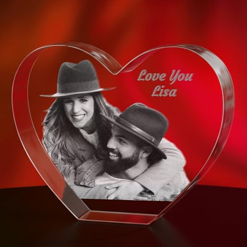 Print Maniacs 3D Crystal Photo Frame, Personalised Crystal Picture Frame, Romantic Customised Anniversary Birthday Gifts For Men, Him, Mom, Dad, Couple, Wedding Memorial Gifts for Boyfriend Girlfriend