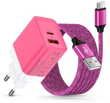 Dual Port 20W USB C Ladegerät, Samsung Ladegerät mit 1.8M Ladekabel für Samsung Galaxy S26/S25/S24/S23/S22/S21/S20/A17/A16/A56/A36, Typ C Schnellladekabel mit Netzteil Handy Schnellladegerät Stecker