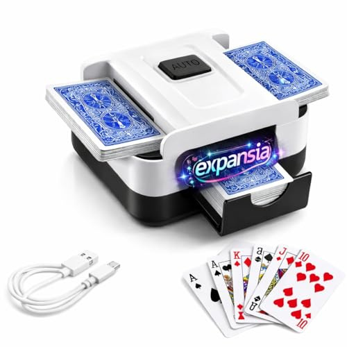 EXPANSIA Rechargeable Automatic Card Shuffler Machine – Electric Multi Deck Card Shuffler 2/4 Deck, Professional Playing Card Shuffler Machine for Poker - Portable Auto Card Shuffler