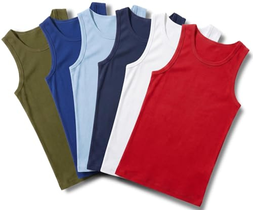 JUNGANRHA® 6 Pack Men's Cotton Sleeveless Gym Vests for Men UK Plain Casual Summer Breathable Training Bodybuilding Mens Vest Tops Everyday Wear Undershirt Tank Tops S-5XL