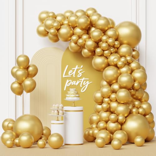 Ballonggirlang metallic guld, 105 stycken metallic gyllene ballonggirlang set, 18, 30, 45 cm (10, 5 tum), ballonger, födelsedag, guld, bröllop, för födelsedagsdekoration, födelsedag, baby, shower