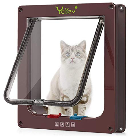 Ycozy XL Porta per Gatti per Porte 27.8 x 25 cm con Chiusura a 4 Vie per Porta Interna Esterna Finestra a Muro, Gattaiola Resistente alle Intemperie per Gattini e Cani Facilmente Installabile