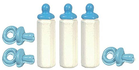 Melody Jane Puppenhaus Set Baby's Flaschen & Schnuller Dummies Blau 1:12 Kinderzimmer Zubehör