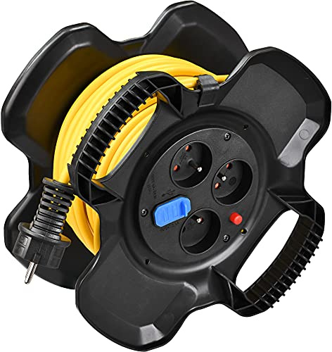 Brennenstuhl Avvolgicavo elettrico compatto X-GUM con 3 prese, 2 porte USB (15 m, uso interno, prodotto in Francia