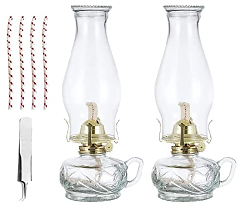 ZBYY Petroleumlampe,öllampe für innenräume,mit Docht Öl-Lampe,Weiß Retro Große Kapazität Glas Petroleumlampe,Notlicht Für Haushaltsstromausfall Öllaterne Dekorlampe,TypeC2pcs