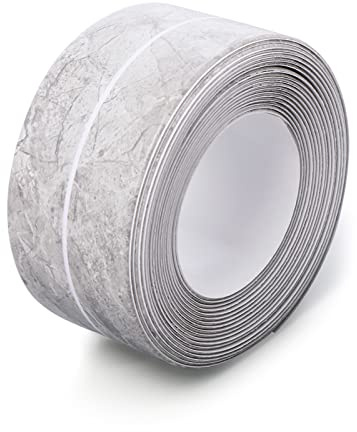 Lusofie Nastro Sigillante Impermeabile 1,5 Pollici x 10,5 Piedi Striscia per Sigillante Cucina Bagno Nastro Adesivo PVC Guarnizione Autoadesiva per Lavello Della Toilette Vasca Doccia (Marmo Grigio)