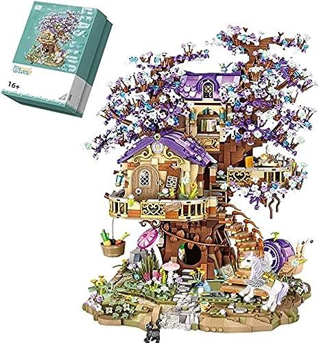 Tirff Baumhaus Modell Bausteine, 3991 Klemmbausteine Baumhaus Bausteine Haus Bausatz Set, Großes Treehouse Holzhütte Modulares Haus Modellbausatz, Geschenkidee für Sammler, Kompatibel mit L*go Haus