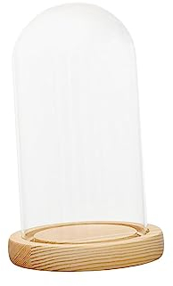 JISADER Cloche en Verre pour Décoration, Support de Couverture de Dôme Transparent, Cloche avec Socle en Bois, Affichage Couvercle pour Lumières, Antiquités, 7X12cm