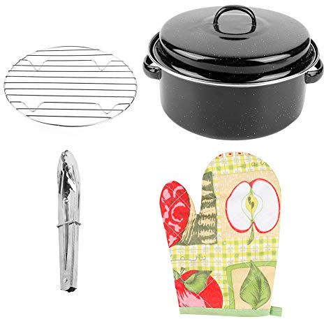 Enamel Roaster with Rack 8.7in Self,Enamel Oval Roasting Pot with Lid,Basting Roaster Tin Self Basting Roasting Dish Pan Enamel Oval Roaster Pan for Barbucue Steak Sweet Potato Meat