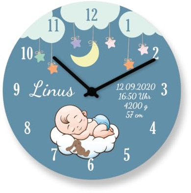 Geburtsuhr Jungen Kinderwanduhr Baby Geburtsdaten Wanduhr personalisiert Geburt Taufe Kinderzimmer Uhr