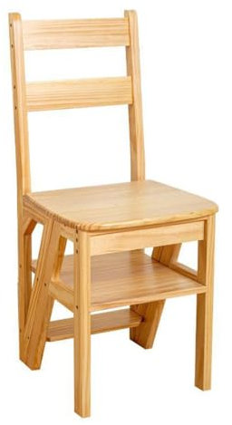 Wooden Folding Library Ladder Chair for Library, Modern Foldable 4-Step Stool Dual Purpose Stepladders, Display Stand and Flower Stand, Multifunctional Step Stool, for Indoor Outoor (Color : Wood)
