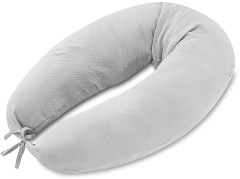 Totsy Baby Körperkissen 190 cm Lagerungskissen für Erwachsene – langes Body Pillow Komfortkissen zum Lesen und Anlehnen mit abnehmbarem Bezug Reißverschluss Hellgrau B Oeko-Tex