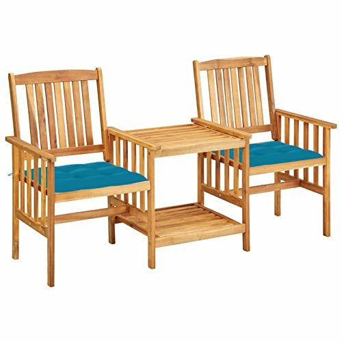 LAPOOH Gartenstühle mit Teetisch und Kissen Akazie Massivholz, Gartenmöbel, Balkonstühle, Hochlehner, Balkonmöbel, Bistrostuhl, Garten Stühle, Sit Möbel, Armlehnenstuhl - 3061294
