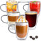 TKNO Set of 6 350ml Double Walled Coffee Glass Mugs with Handle, for Coffee Tea Milk Juice Ice Cream Borosilicate Heat Resistant Glass Tea Cups Mugs 350 ml, Microwave Safe, Ideal for Hot/Cold Drinks