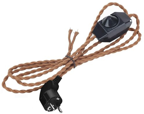 FSLiving 2-adrige Textilkabel, Lampenkabel mit 1.8 meter Länge,Ein/Aus-Schalter und Stecker,Geflochtenes Kabel für Ventilator, Lampe, eine nacht lampe,Braun