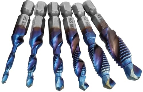 Mesee 6Pz Punte Per Trapano Rubinetto, Punte Filettatura Metrica M3 M4 M5 M6 M8 M10 Maschi Countersink Tap Punta Trapano Maschi con Codolo Esagonale in HSS per Maschiatura Filettare