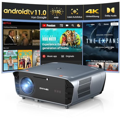 Smart Beamer 4K Netflix Licensed,ToF Sensor Autokokus Beamer mit WIFI6 Bluetooth5.4,1450ANSI Tageslicht Beamer mit Android TV 11.0,Google Voice, NFC-Cast,Dolby Audio Leise Beamer für Gaming Heimkino