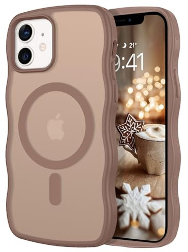 GUAGUA für iPhone 12 Mini Hülle [Kompatibel mit MagSafe] Matt Magnetisch Handyhülle Wellenform Durchscheinende Rückseite Dünn Stoßfest Schutzhülle Case für iPhone 12 Mini (5,4'') Braun
