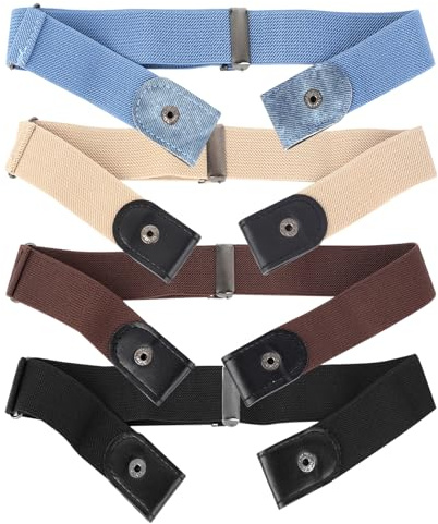SUUEIOKL 4 Stück Gürtel Ohne Schnalle, Kindergürtel Jungen Mädchen Kindergürtel Ohne Schnalle, Elastischer Verstellbare Stretchgürtel, Unsichtbare Stretch Gürtel für Schuluniform Jeans(4 Farben)