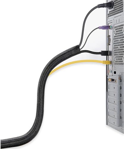 ILLUVA 10FT Black Cable Tidy Sleeve (Φ1/2), Flame-Retardant Desk Cable Management for USB & Computer Wires, Self-Wrap Cord Protector to Prevent Pets from Chewing