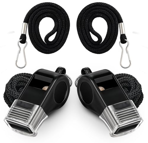 Pack de 2 Silbatos Profesionales con Cuerda y Protector de Silicona – Silbato Deportivo para Entrenador, Árbitro, Emergencia, Fútbol, Baloncesto – Incluye 2 Cuerdas Extra con Mosquetón