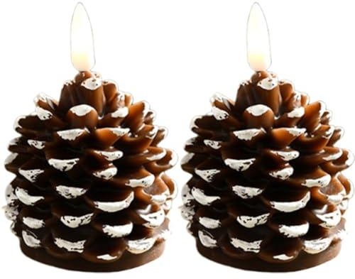 Dianzan Candele a Forma di Pigna Senza Fiamma, 2 Pezzi, Candele a Forma di Pigna in Cera Non Profumata, a Batteria, con Timer 6 Ore, Candela Elettronica a LED per Casa