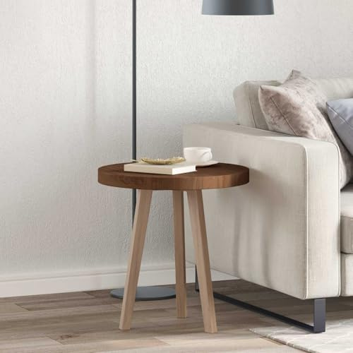 XHNIFBN Rund Tischplatte Dunkelbraun 50 cm aus Massiv Eiche, 4 cm Stärke, Umkehrbar, Robuste schreibtischplatte & Esstischplatte für Livingroom Küche Esszimmer und Home Office