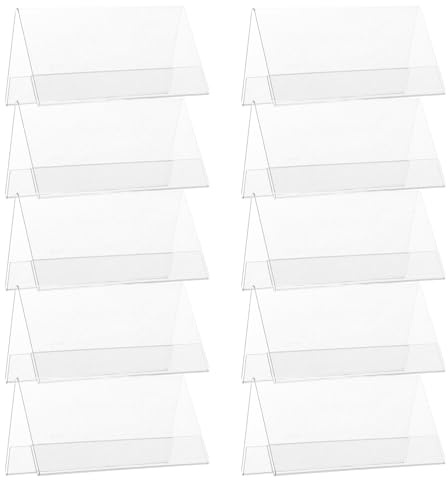 FRCOLOR 10 Pezzi Porta Nome da Tavolo Trasparente in Pet 12x6 Cm, Cartellini Bifacciali per Riunioni Ufficio Eventi, Targhette Identificative Doppia Faccia per Conferenze e Scuola