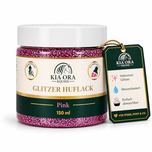 Kia Ora Equine Glitzer Huflack Pferd Gold 150 ml Strahlender Glanz in Minuten I Wasserbasiert & Abwaschbar Perfekt für Turnier & Fotoshooting (Pink)