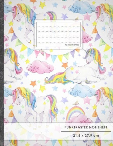 Punktraster Notizbuch • A4-Format, 100+ Seiten, Soft Cover, Register, „Einhorn Regenbogen“ • Original #GoodMemos Dot Grid Notebook • Perfekt als Skizzenbuch, Tagebuch, Handlettering Übungsbuch