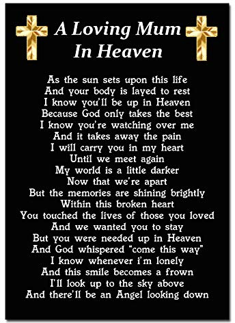 A Loving Mum in Heaven Memorial Graveside Funeral Poem Keepsake Card Includes Free Ground Stake F225