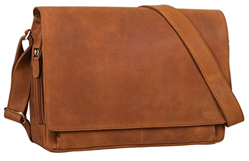 STILORD Vintage Umhängetasche aus Leder braun - 15 Zoll Laptoptasche für Büro, Uni, Office, Schule - DIN A4 Schultertasche Tom