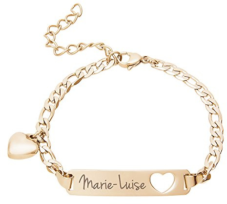 Gravado Mondgold Armband aus Gold-Edelstahl 18K mit Herz Anhänger und Karabinerverschluss, Personalisiert mit Namen, Damen Schmuck
