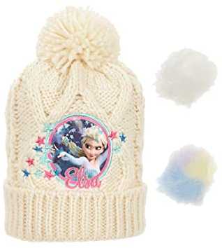 Disney Frozen stickad mössa för barn med utbytbara pom poms, vit, Vit, 54 cm