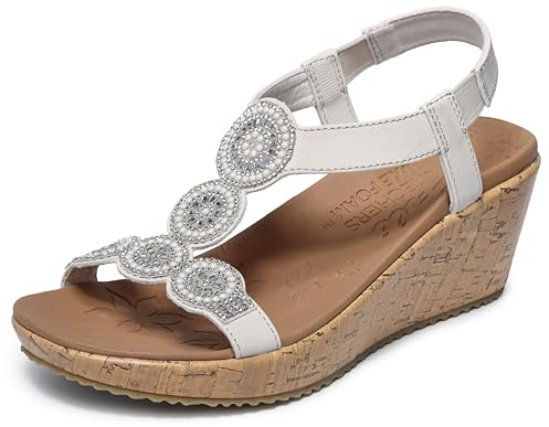 Skechers Damen Beverlee Date Glam Keilsandale, Off White Duraleather Clear Rhinestone, 35 EU
