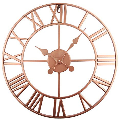 Timelike Große Metall Wanduhr - Vintage Europäische Industrie Lautlos Mit Römischen Ziffern Für Dekor, Zuhause, Loft, Wohnzimmer, Schlafzimmer, Café (Kupfer)