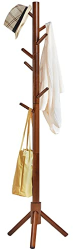 IBUYKE - Perchero de madera maciza con forma de árbol con 8 ganchos para ropa de pie para guardar chaquetas abrigos sombreros marrón RF-1195