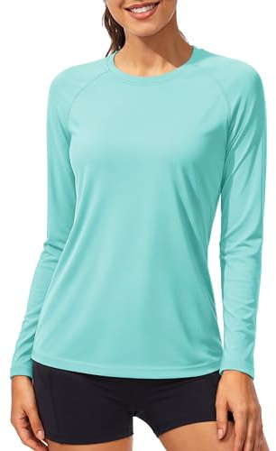TACVASEN Long Sleeve Running Top Women Summer UV Protection Tops UPF Outdoor Trekking Sun Shirts Quick Dry Work Tee Shirts Rowing Surf Rash Guard Lake Blue