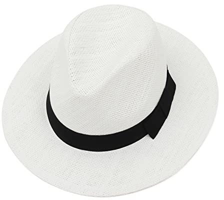 GEMVIE Sommer-Strohhut mit breiter Krempe, Fedora-Sonnenhut, Strand, Panama, Strohkappe für Herren und Damen, Weiss/opulenter Garten, 7 / 7 1/4