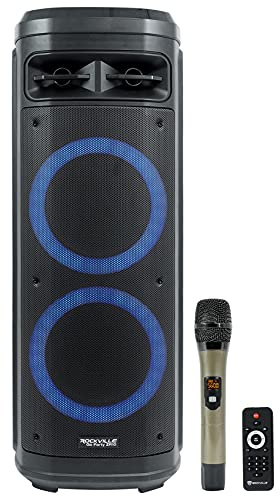 Rockville Go Party ZR10 Dual 10 1000W Portable Bluetooth Speaker, LED Lights, UHF Mic, TWS Stereo, Perfect for Parties and Outdoor Events