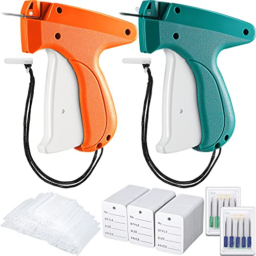 1112 Pcs 2 Clothes Garment Tag Attacher Price Hangtag Gun Applicator 1000 2 Plastic Fastener Barb 100 Clothing Paper Size Name Labeler Steel Needle for Store Garage Yard Sale(Dark Green, Orange)