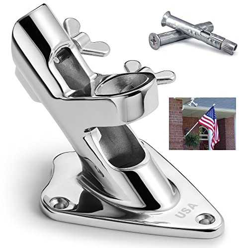 FUNNANS Flag Pole Holder, 316 Stainless Steel Heavy Duty Concrete Flag Pole Mount for House Outside, USA Wall Brick Flag Pole Bracket, 1 Inch | Marine Grade Flag Pole Mount For Coastal And Windy Areas, With 304 Stainless Steel Hardware For Concrete And Wood,1 In