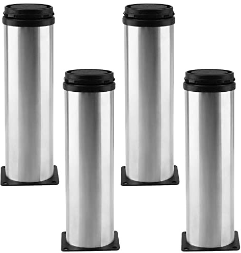 Cjueiom 4Pcs Stainless Steel Adjustable Legs 180mm/7.1 Inch | Furniture Feet, Chrome Bed Legs, Kitchen Cabinet Feet, Black & Silver
