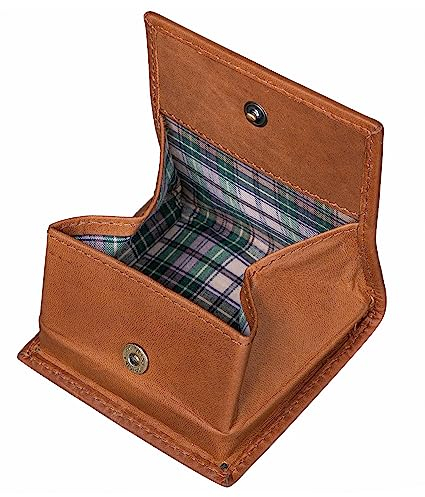 Benthill Mini Münzbörse Echt Leder | Kleine Minibörse für Münzgeld | Kleingeldschütte für Münzen | Wiener Schachtel, Farbe:Braun