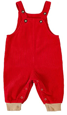 Volunboy Unisex Baby Cotton Dungarees, Toddler Corduroy Striped Adjustable Overalls(12-18 Months,Red,tag size 85)