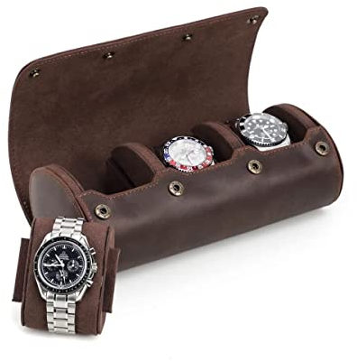 Hiram Echtes Leder 3 Uhren Reiseetui Rolle Handgefertigte Reiseaufbewahrung Uhrenbox Tragbarer Schmuck Organizer