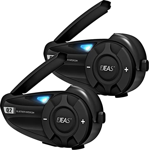 EJEAS Q2 Motorrad Gegensprechanlage, Motorradhelm Bluetooth 5.1 Headset mit FM und CVC-Rauschunterdrückung, Guter Klangqualität und Stabiler Verbindung für 2 Reiter (2 Pack)