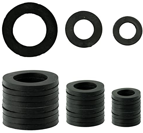 24 Pieces Rubber Hose Washer Tap Sealing Rings Hose Rubber Shower Hose Washers Tap Connector Washers for Connecting, 1/2 Inch, 3/4 Inch, 25 mm (1.00 Inch) OD 20 mm (0.8 Inch) ID, Black